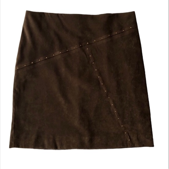 Laura Petites Made in Canada brown faux suede midi skirt, gold rivets Size Large - Picture 1 of 9